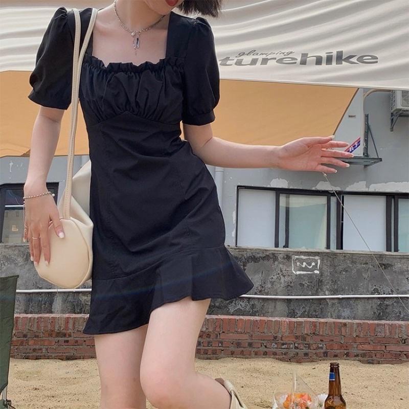 CU｜O54 泡泡袖氣質連身裙💘好穿搭甜美氛圍連身裙/短裙/方領設計短裙