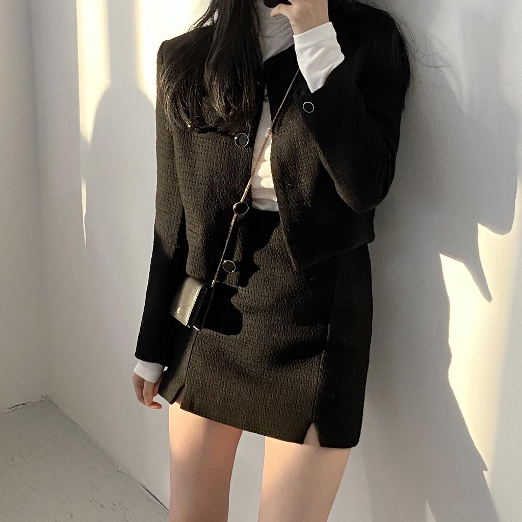 CU｜O50 小香風寶藏套裝🌹復古花呢外套/短外套+顯瘦半身裙/短裙（兩件拆售）