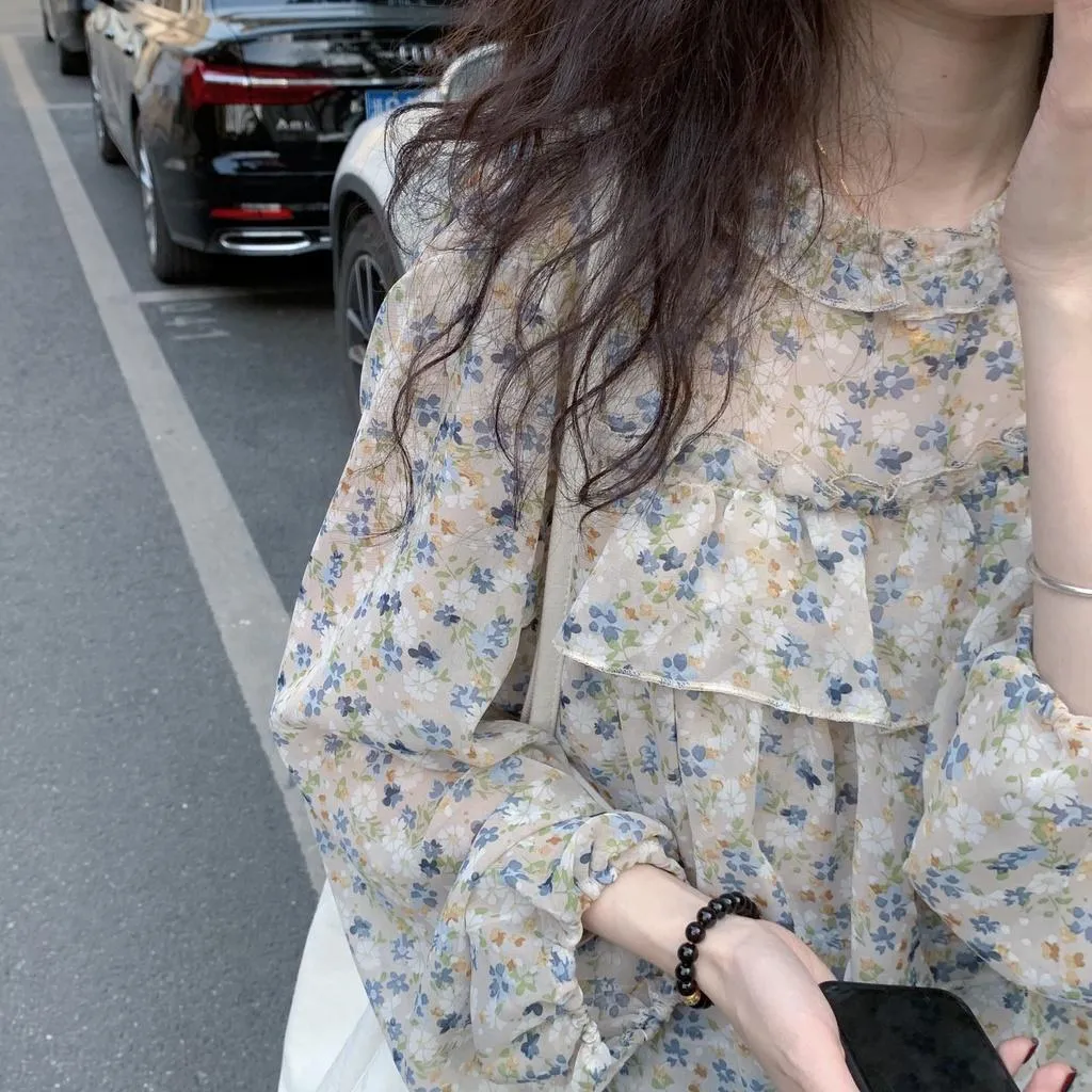 CU｜M30 仙氣十足清新碎花襯衫🌹荷葉邊雪紡衫/長袖襯衫