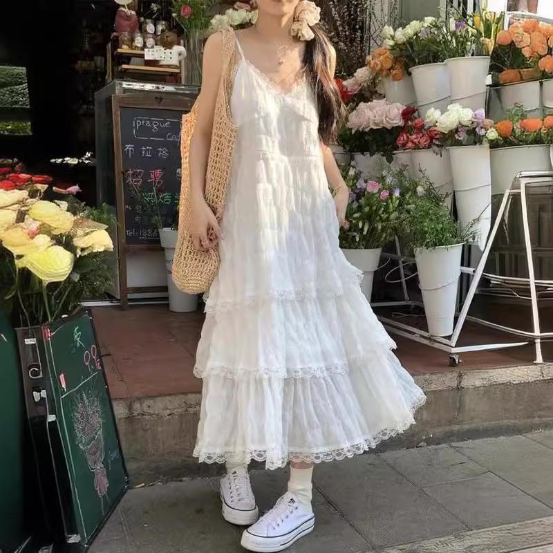 CU｜B112 🧚‍♀️蕾絲蛋糕裙🧚‍♀️渡假感小仙女細肩帶蕾絲蛋糕裙/吊帶裙/中長裙/連身裙