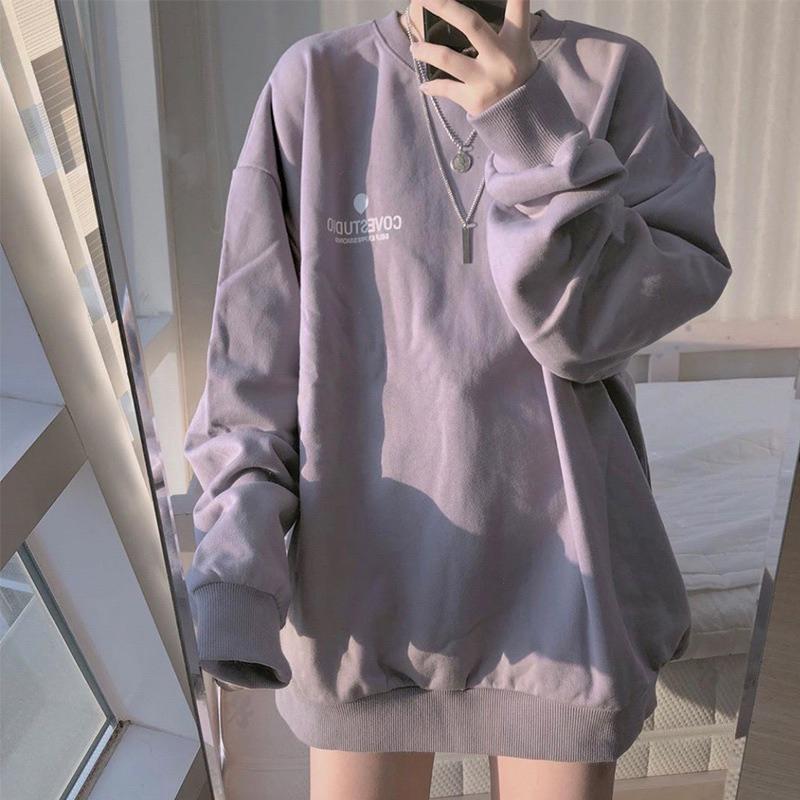 CU｜Z19 CU🇰🇷現貨秒出🔥紫羅蘭💜元氣少女三色字母印花寬鬆百搭長袖T恤上衣/大學T/長袖衛衣