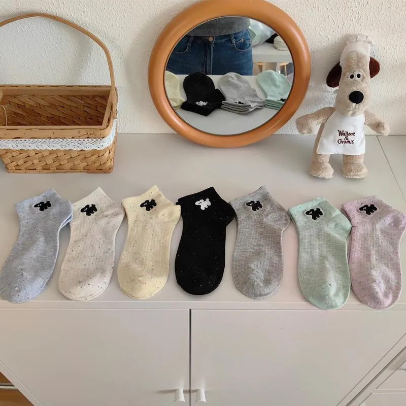 CU｜K96 CU🇰🇷現貨秒出🔥狗狗刺繡🐶日系點子砂卡通狗狗刺繡短襪/裸襪/淺口船襪/ 不掉跟襪子