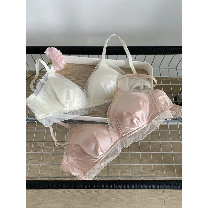 CU｜O89 網紗緞面❤️法式蕾絲無鋼圈舒適內衣 內褲 三角杯內衣 性感緞面 罩杯 抹胸 成套內衣