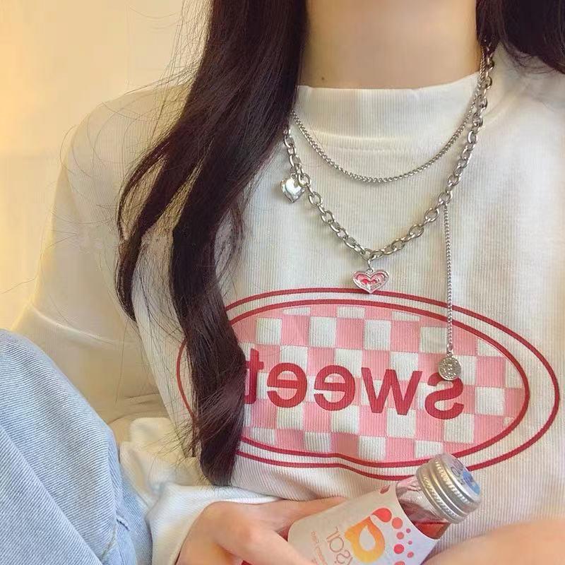 CU｜A169 粉色疊層愛心💗甜酷雙層愛心項鍊/古巴項鍊