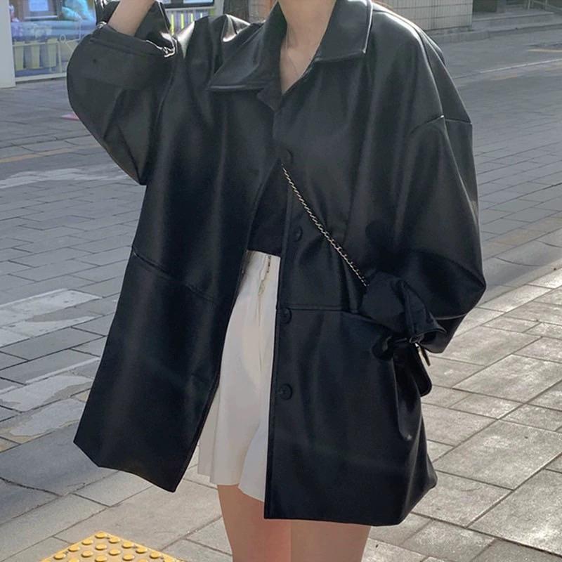 CU｜Z10 港風翻領皮外套🖤帥氣代表～經典Polo領寬鬆長袖皮外套/夾克/皮衣