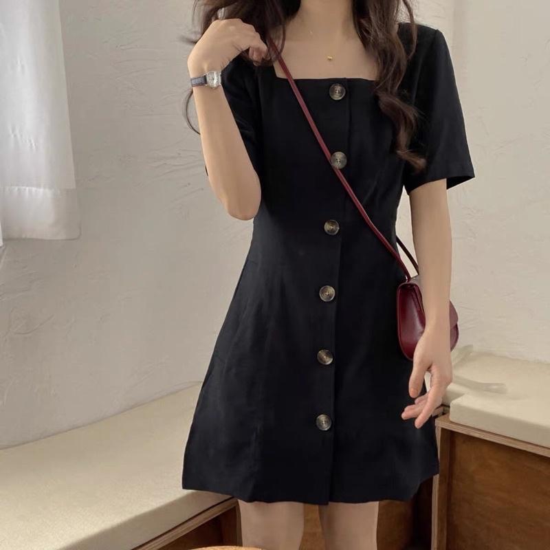 CU｜N26 方領收腰小黑裙🖤赫本風～可甜可鹽顯瘦黑連身裙/短裙