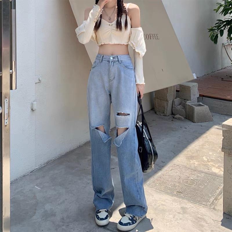 CU｜G16 激推漸變牛仔褲👖百搭休閒經典漸變破洞褲/高腰顯瘦闊腿褲/拖地褲/直筒褲