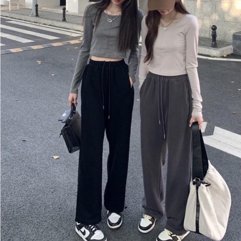 CU｜L25鬆緊綁帶～輕鬆舒適百搭素色運動褲/寬鬆休閒直筒褲/寬褲 含大碼尺寸