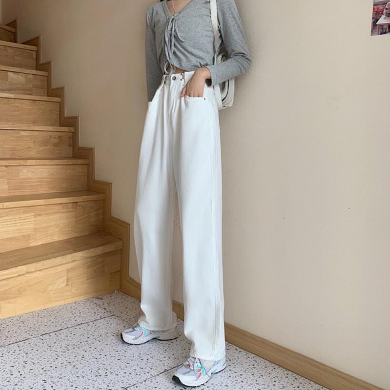 CU｜G14 黑白兩色牛仔褲👖高腰闊腿寬鬆顯瘦直筒垂感拖地褲/牛仔褲