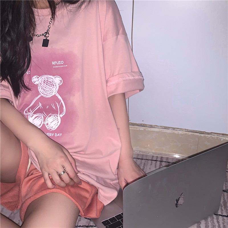 CU｜Q21 CU 🥰夢境小熊🐻韓國潮感幻境小熊寬鬆百搭休閒短袖T恤上衣/大學T/