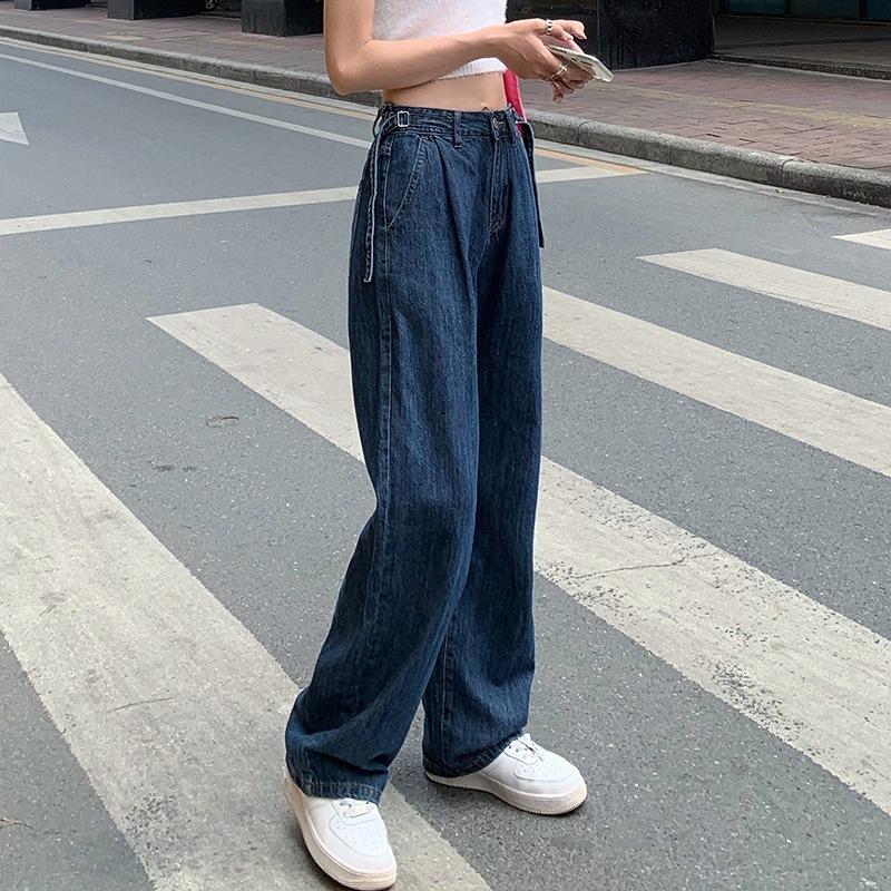 CU｜G17 雜誌款潮範牛仔褲👖個性復古藍拖地牛仔褲/寬鬆顯瘦百搭闊腿長褲