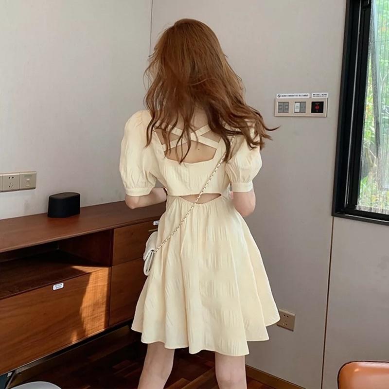 CU｜Q07 CU🥰現貨秒出🔥法式桔梗初戀甜美心機連身裙～🌼短裙/泡泡袖露背連身裙