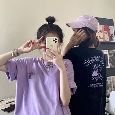 CU｜Q01 CU🥰現貨秒出🔥夢幻香芋紫印花～前後字母印花寬鬆百搭短袖t恤上衣/閨蜜裝/大學T