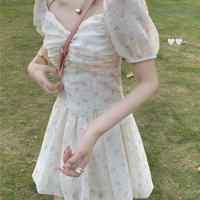 CU｜O04 純慾溫柔🌹小露鎖骨泡泡袖碎花連身裙/短裙