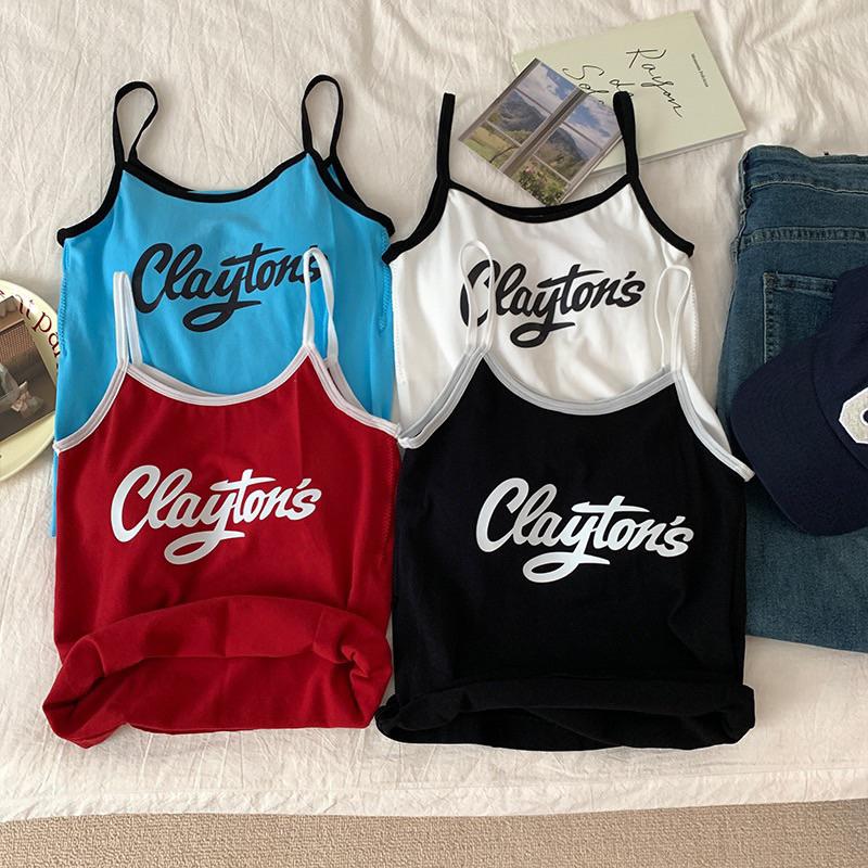 CU｜S29 CU🥰現貨秒出🔥含胸墊！美式撞色風格細肩休閒背心上衣～吊帶背心