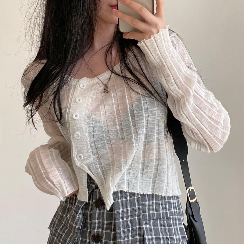 CU｜C83 好看不撞款🥰韓國百搭不規則防曬長袖薄針織衫上衣 針織罩衫
