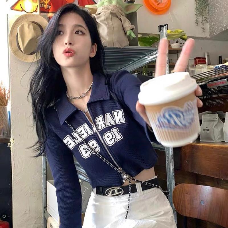 CU｜C84 雙拉鏈設計💙華夫格美式字母印花長袖T恤上衣