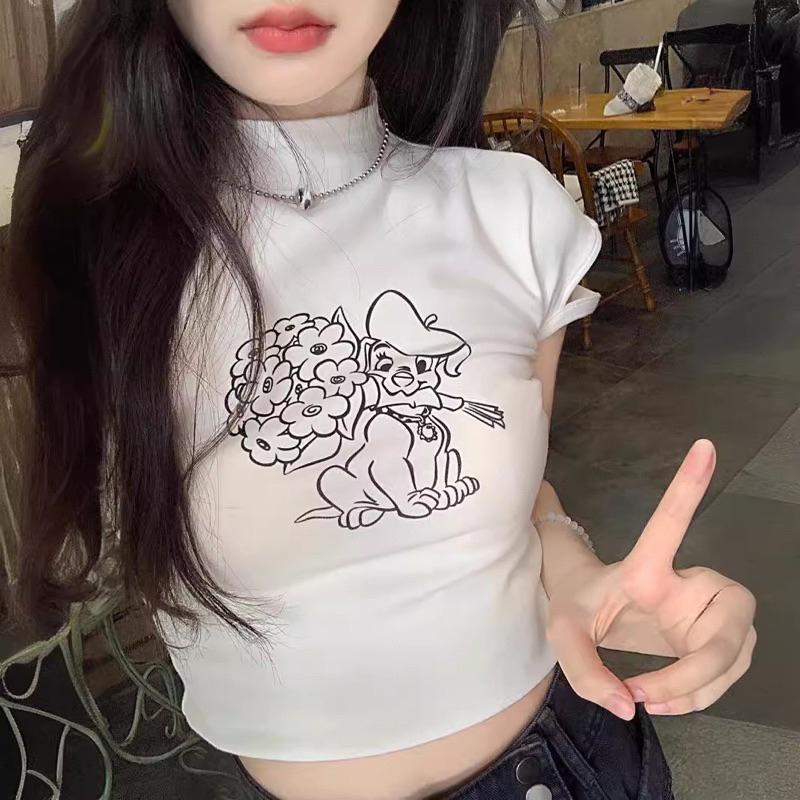 CU｜B87 美式休閒💯心機袖子剪裁 半高領修身顯瘦短款上衣