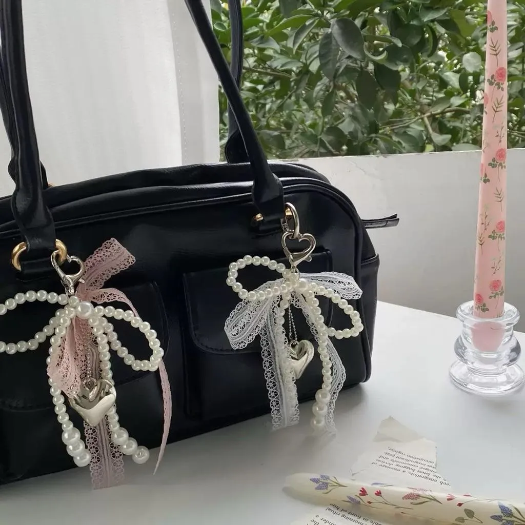 CU｜A65 少女心蕾絲珍珠蝴蝶結吊飾