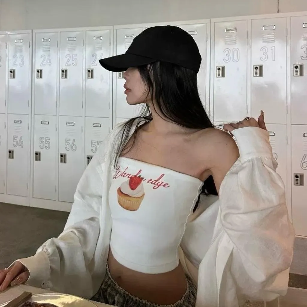 CU｜Z22 草莓蛋糕印花短版平口BRA TOP