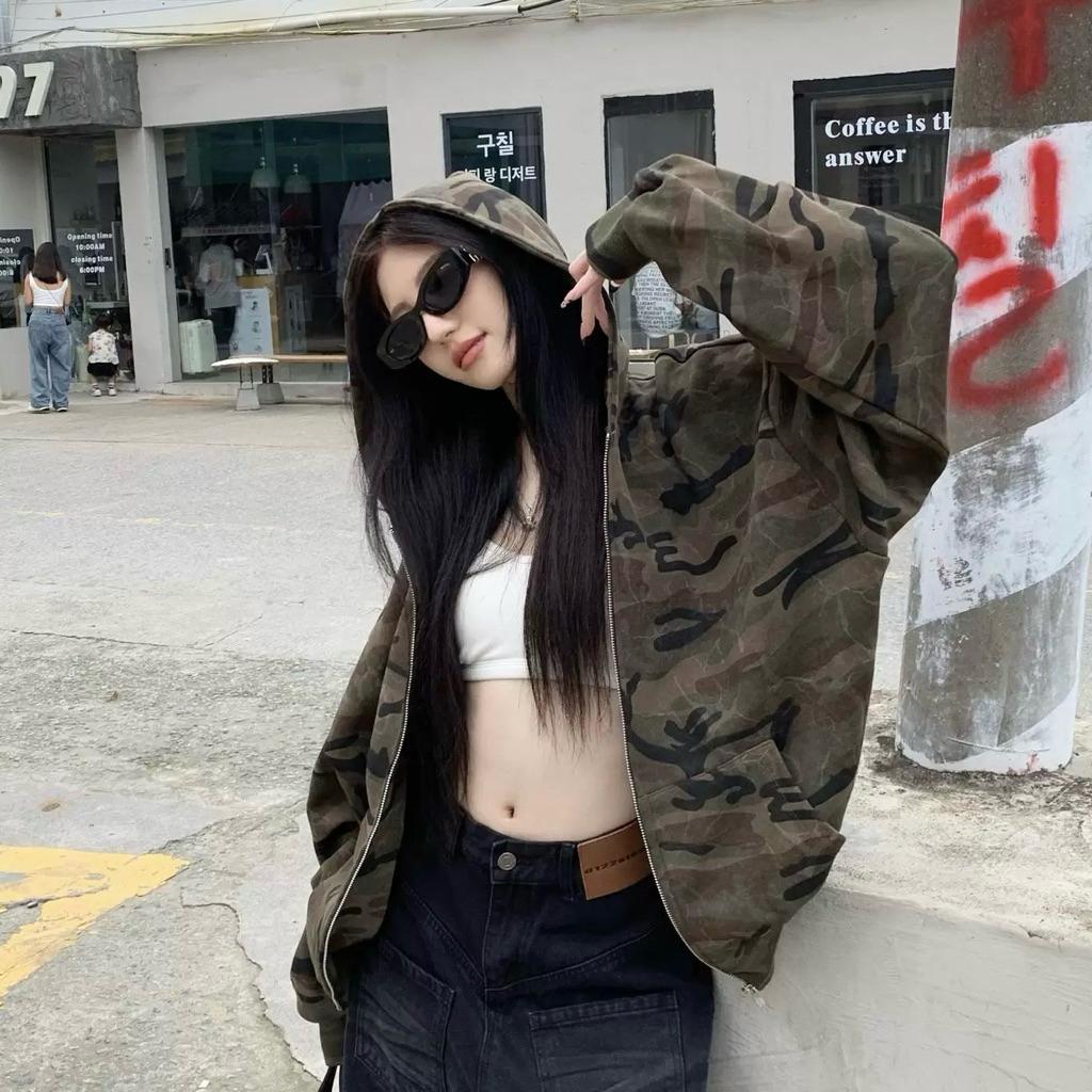 CU｜Z23 CU🇰🇷現貨🖤美式復古🖤迷彩風長袖連帽外套 長袖衛衣 百搭拉鍊外套