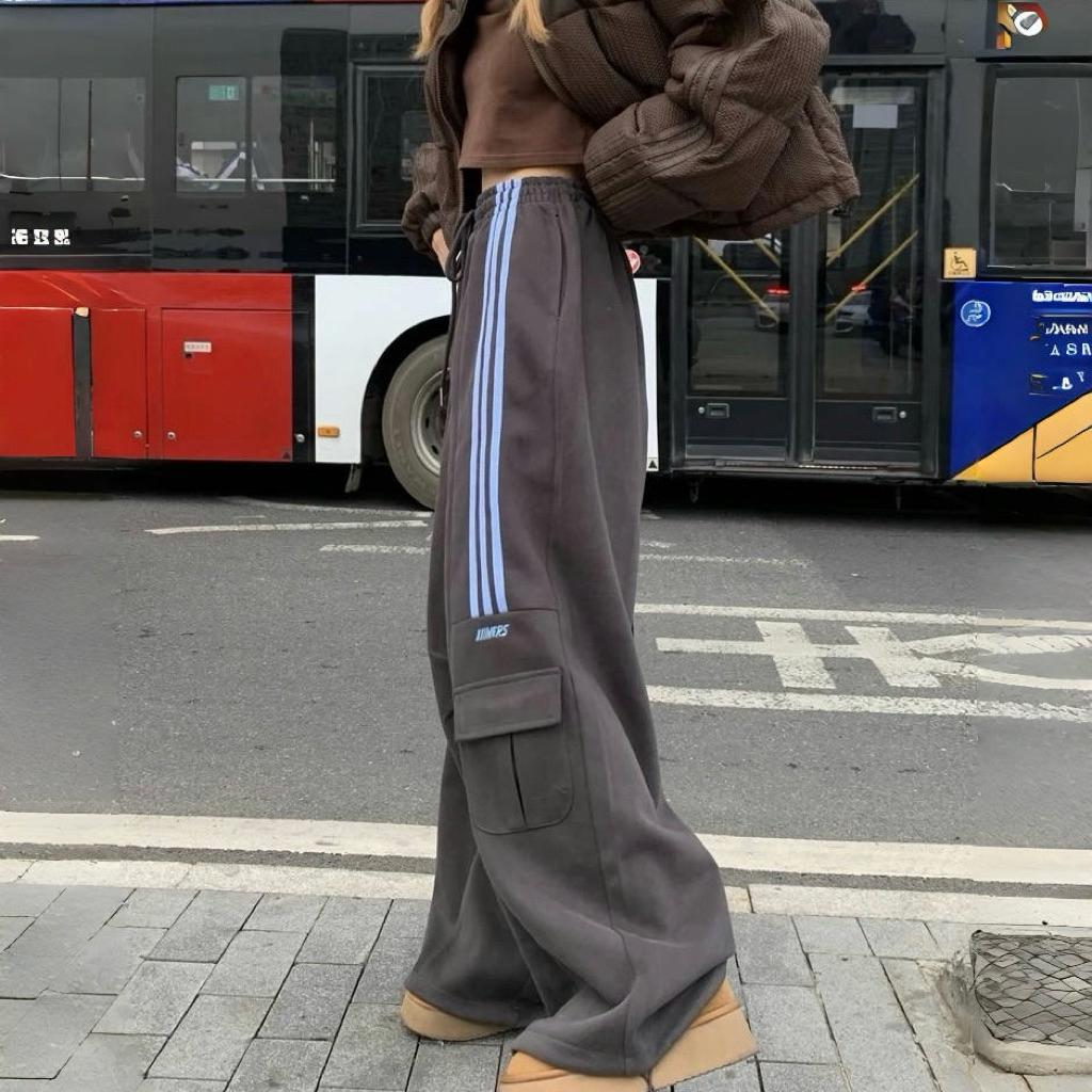CU｜Y13 運動休閒🖤側條紋美式復古工裝運動褲 休閒褲 跑步褲 跳舞褲子 棉褲