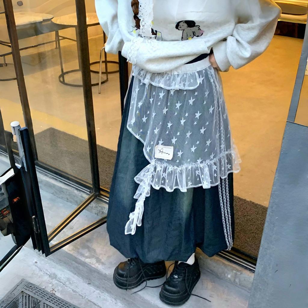 CU｜J06 穿搭神器💫疊穿 清爽星星印花屁簾 蕾絲拼接疊穿裙擺