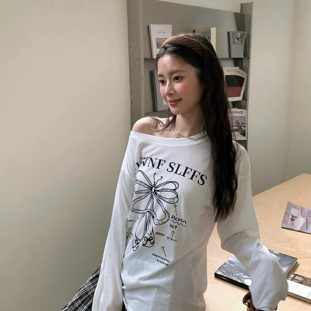 CU｜Q32 韓系芭蕾風🩰百搭休閒側抽繩寬鬆長袖罩衫 防曬罩衫 露肩上衣 薄長袖 防曬上衣 秋冬穿搭