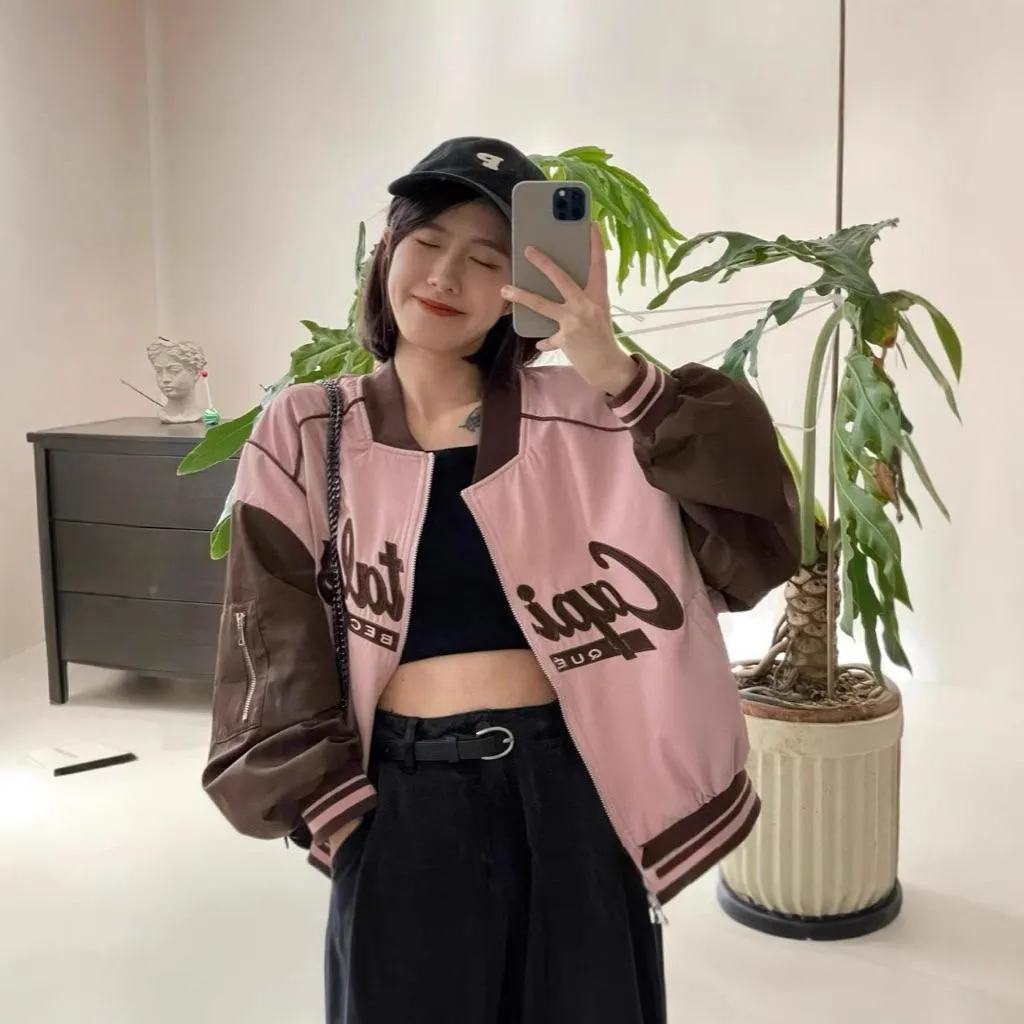 CU｜B55 鋪墊浪漫💕美式復古字母棒球外套 薄外套 長袖外套 防風外套 防曬外套