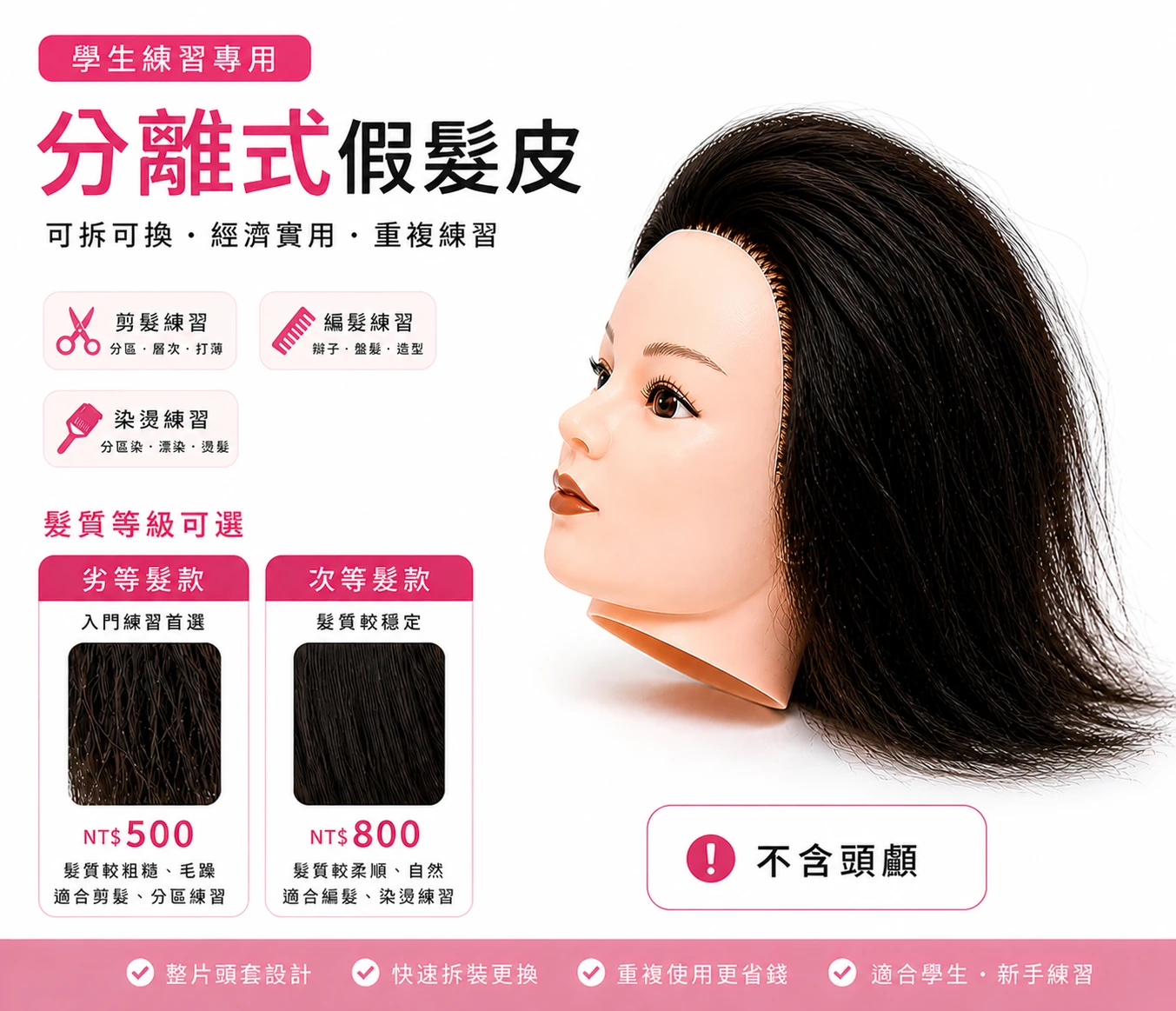 學生練習用分離式假髮皮