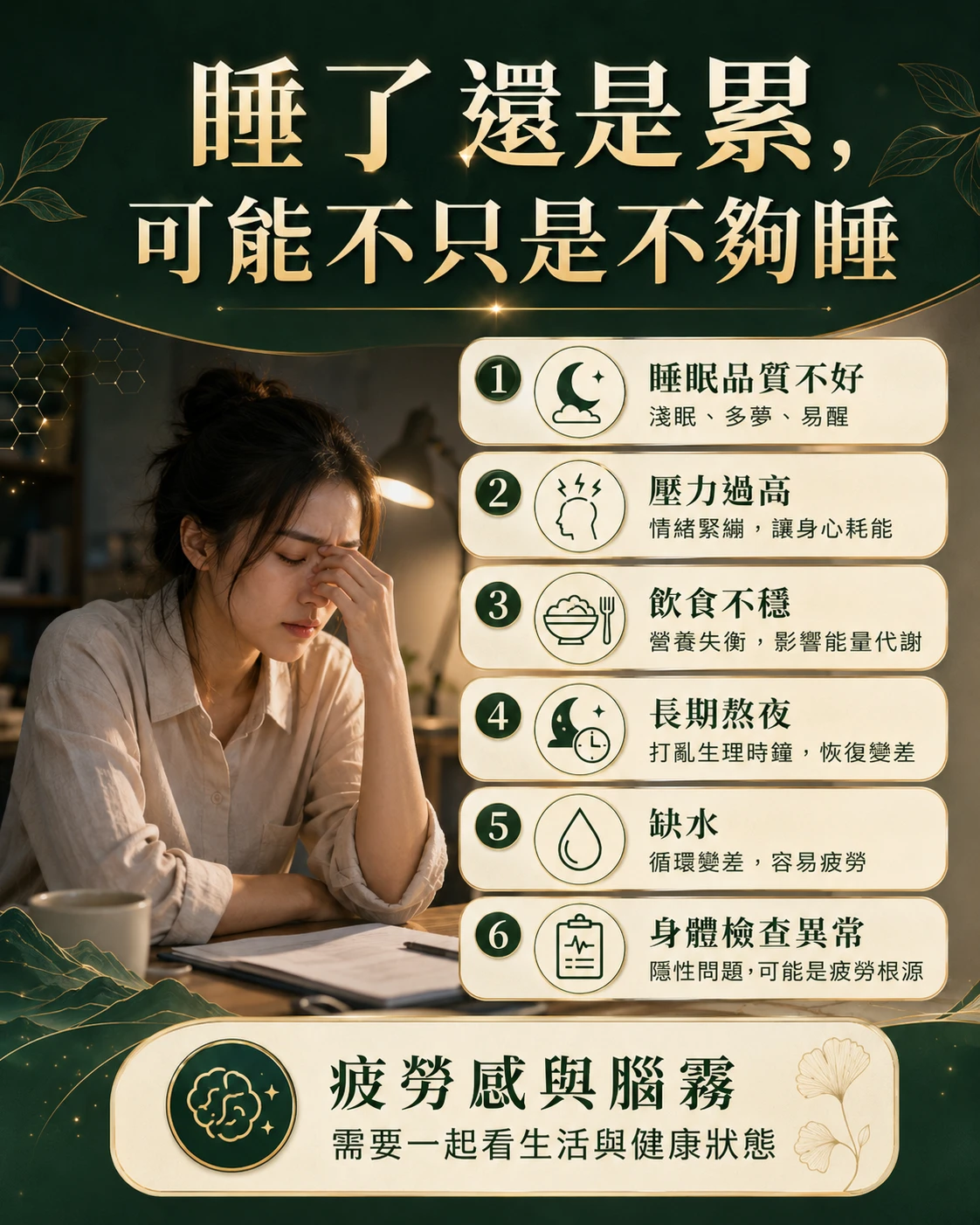 肝臟健康與睡眠品質、腦霧、疲勞感的關聯，提醒疲勞不一定單純來自肝臟問題