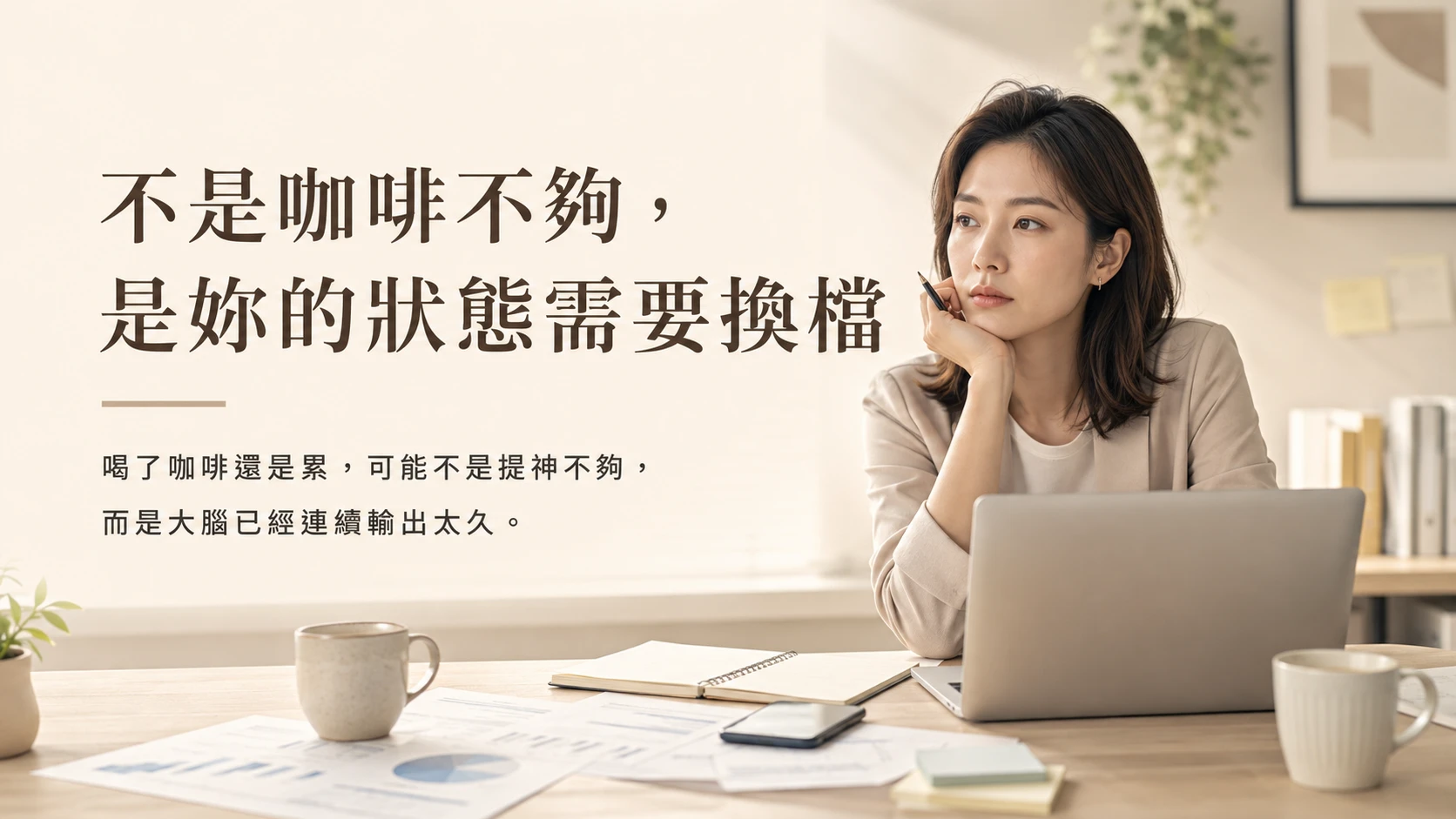 不是咖啡不夠，是妳的狀態需要換檔。月美好文章首圖，說明一直喝咖啡還是累時，可以先理解高壓用腦後的狀態切換需求。