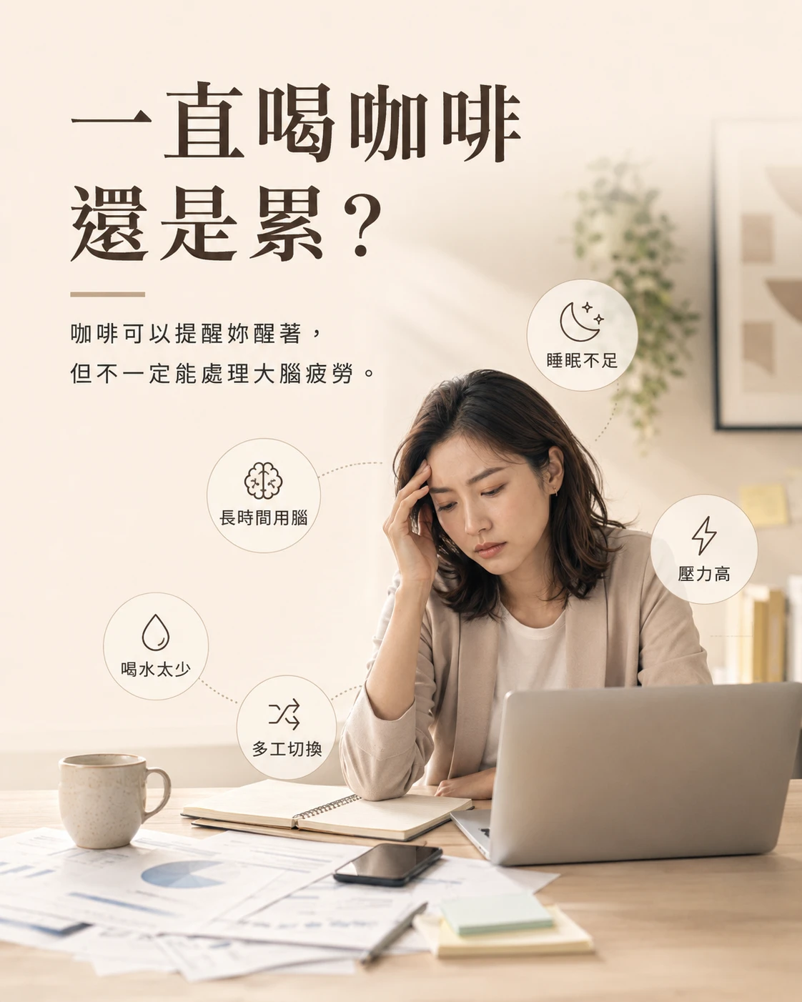 為什麼一直喝咖啡還是累?說明咖啡因可以讓人短時間清醒,但高壓用腦後更需要狀態切換。