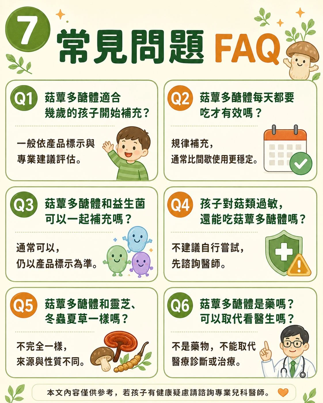 月美好酷菇多醣體產品與粉包出現在孩子日常補給情境中，說明來源清楚、粉包好入口、配方與檢驗資料完整的重要性