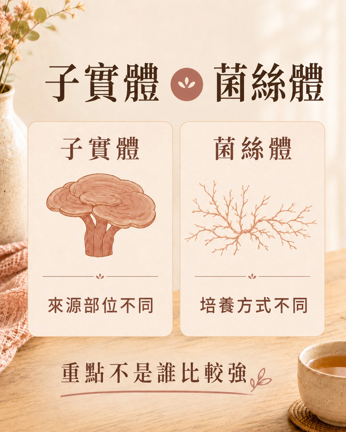 牛樟芝子實體與菌絲體來源部位和培養方式比較