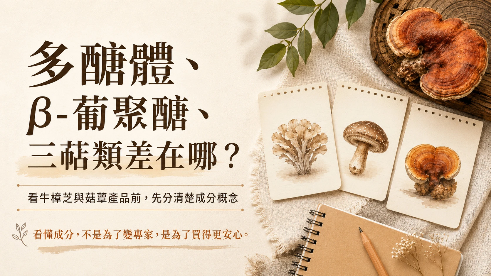 多醣體、&beta;-葡聚醣與三萜類成分概念整理，幫助讀者看懂牛樟芝與菇蕈產品標示