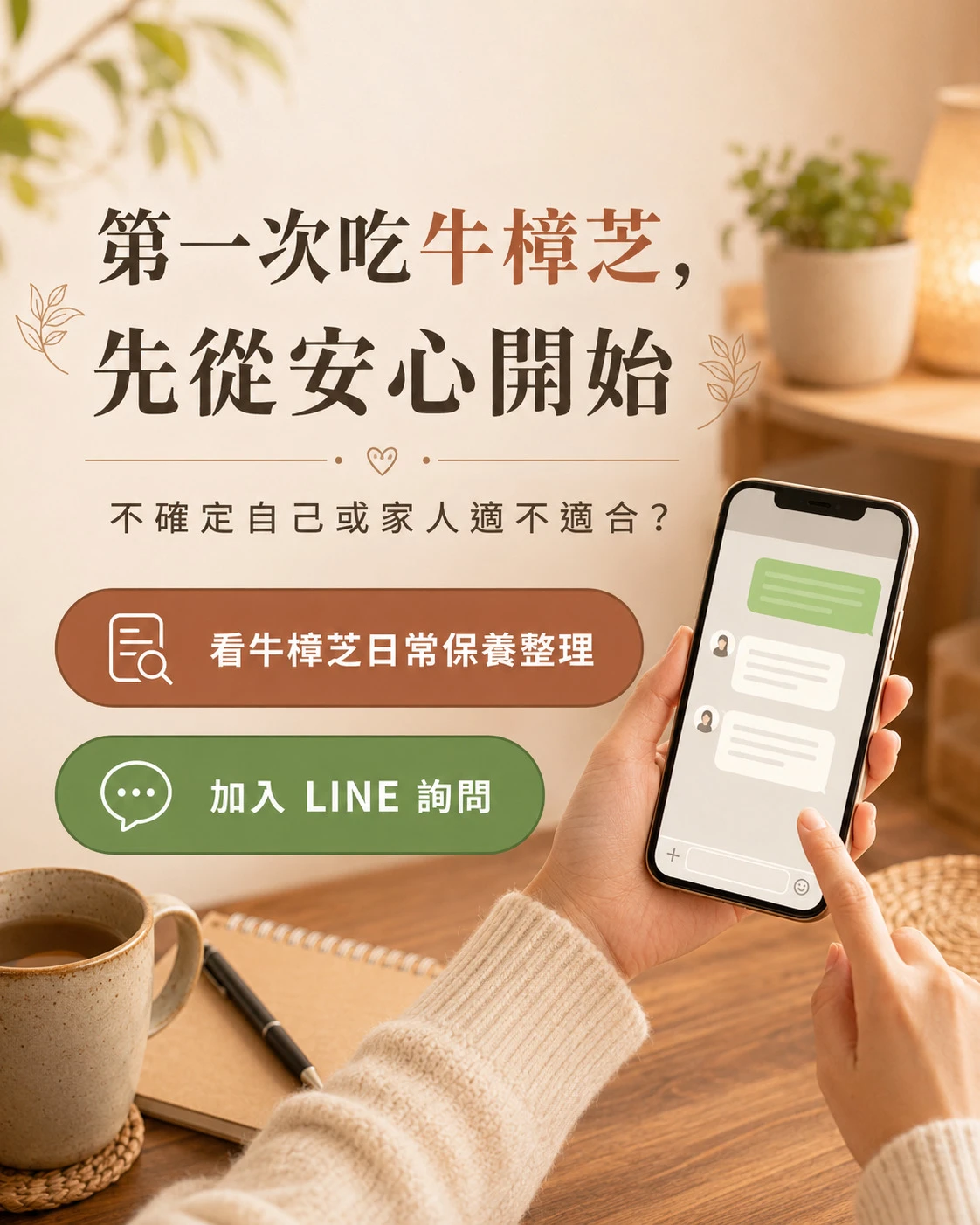 第一次吃牛樟芝前可先看保養整理並加入 LINE 詢問