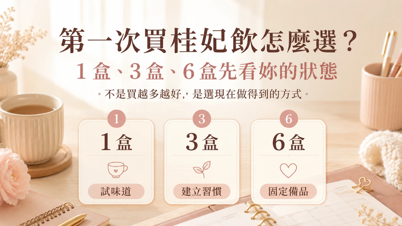 第一次買桂妃飲 1 盒 3 盒 6 盒選購指南，依照狀態選擇日常照顧方式。