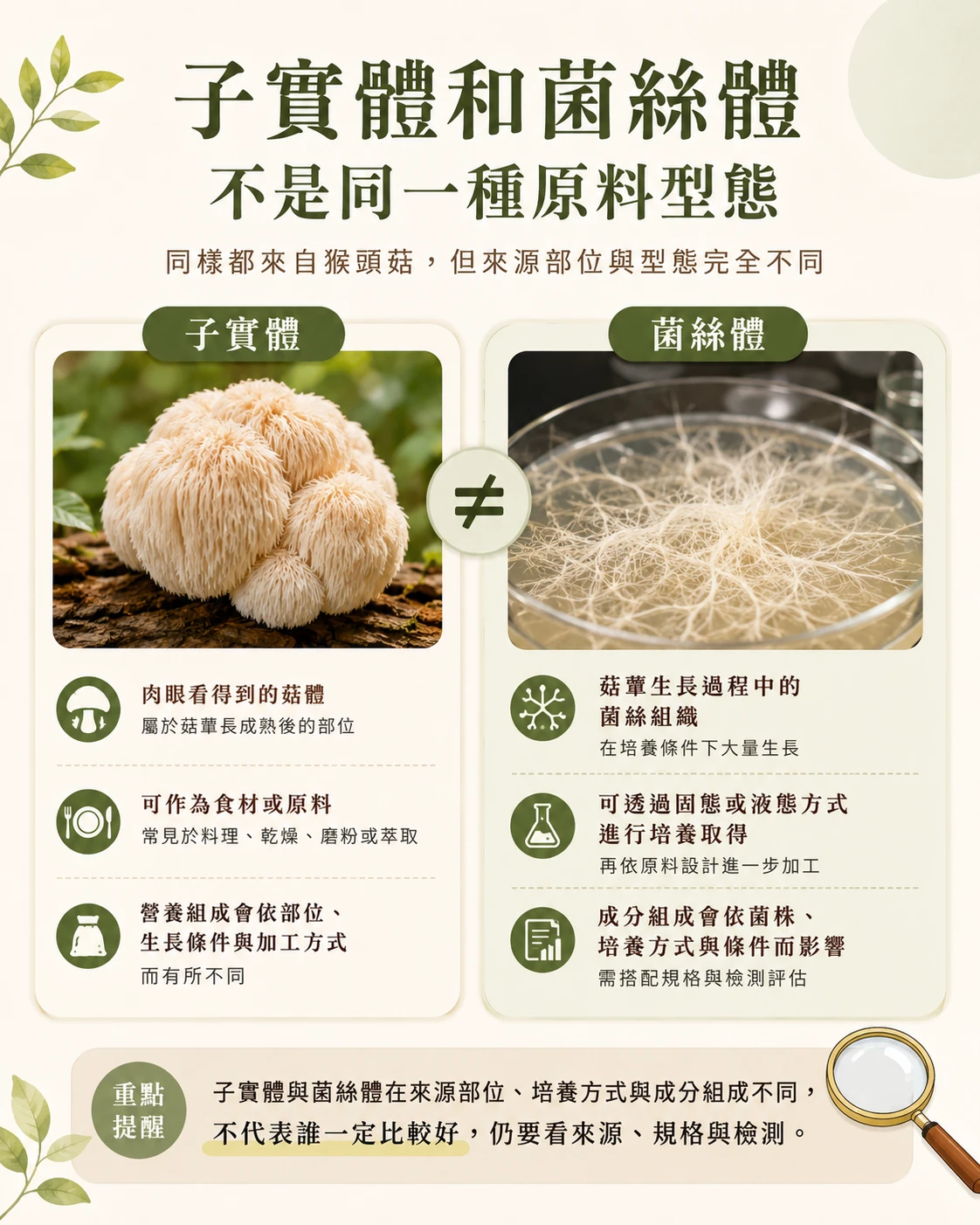 猴頭菇菌絲體與子實體差異