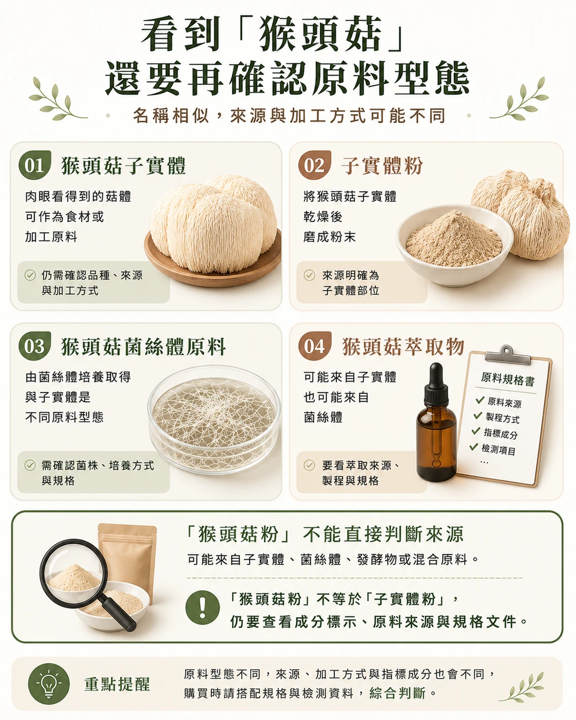 猴頭菇不同原料型態比較