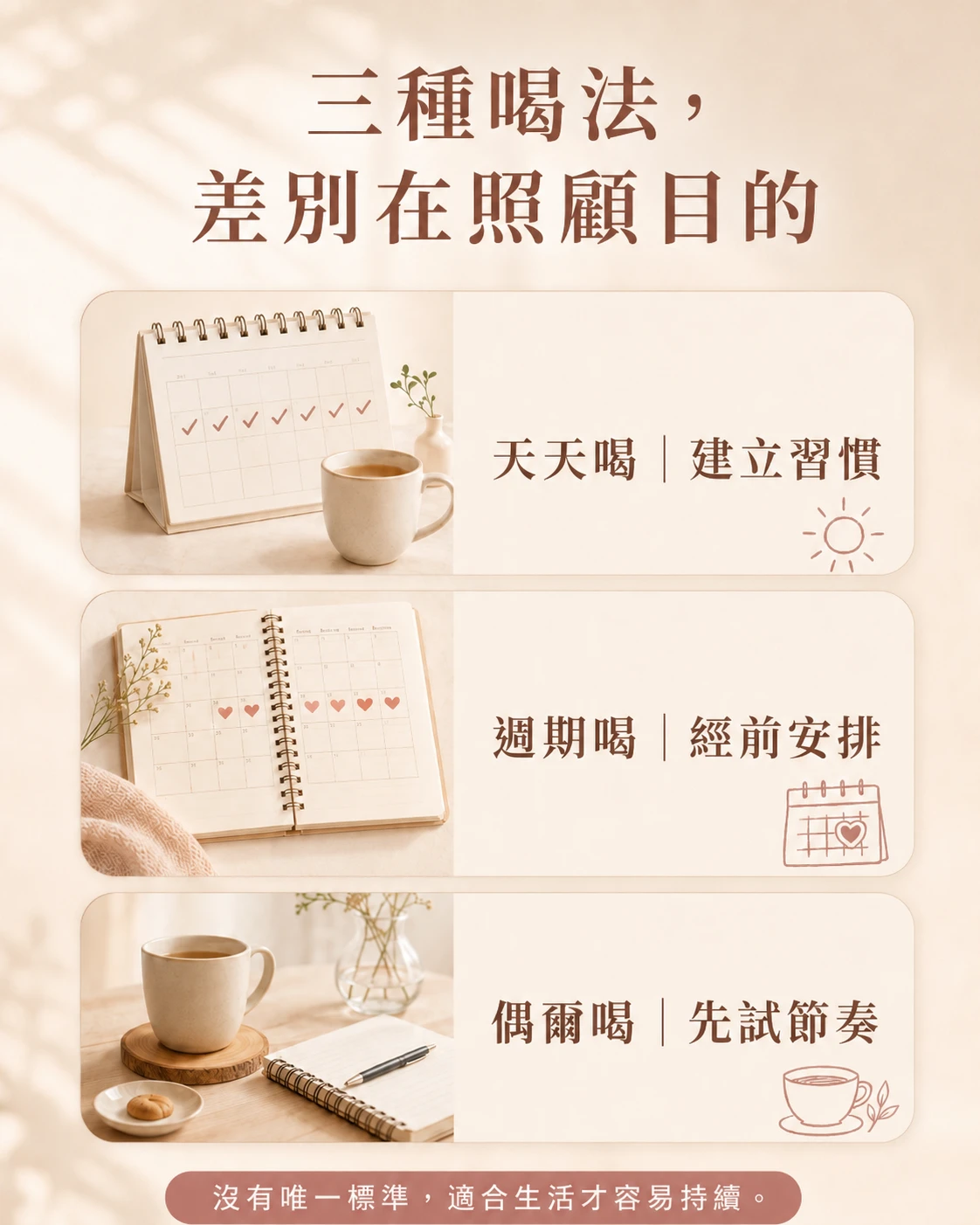 桂妃飲天天喝、週期喝與偶爾喝的生活安排差異