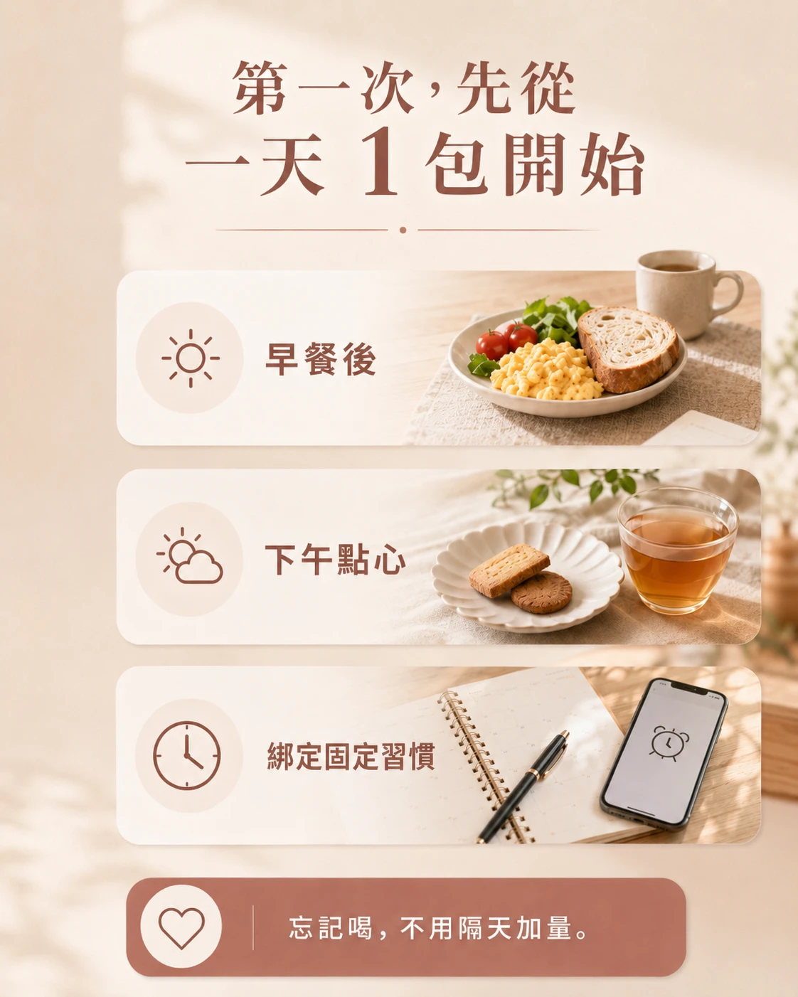桂妃飲一天一包與早餐後、點心時間安排方式