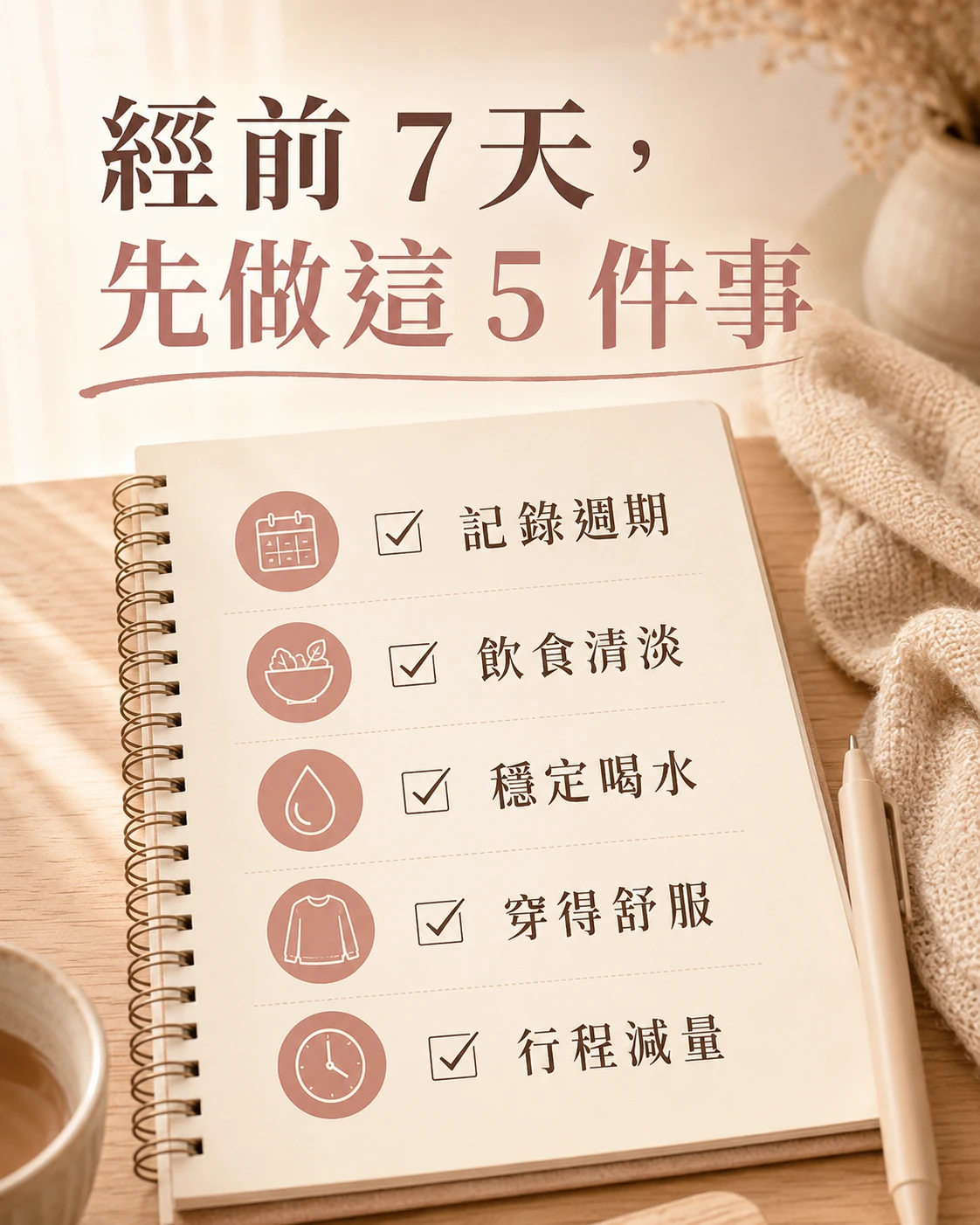 經前七天記錄週期飲食喝水穿著與行程照顧清單