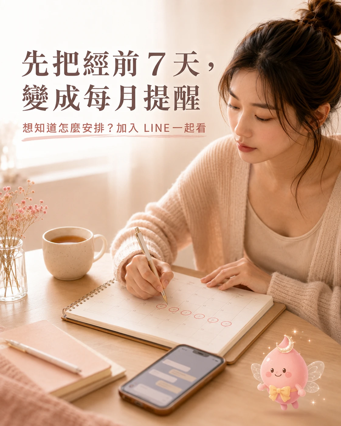 經前 7 天每月提醒與加入 LINE 詢問照顧安排