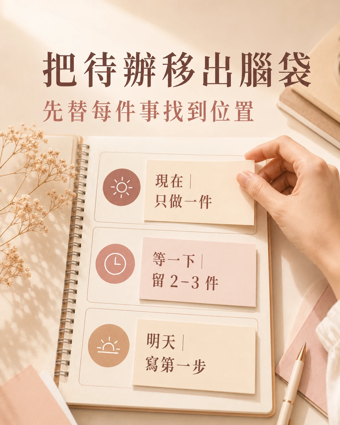 現在、等一下、明天三層清單,用來整理腦袋很亂時的待辦