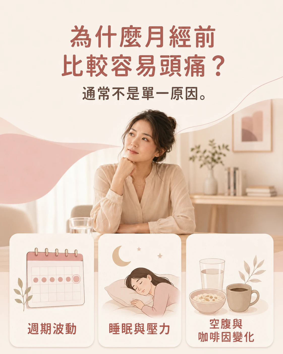 經前頭痛可能與週期波動、睡眠壓力及飲食咖啡因變化有關