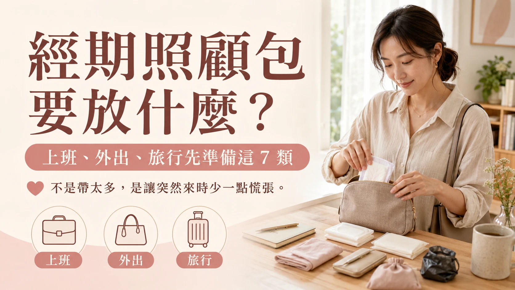 經期照顧包要放什麼的上班外出旅行準備情境