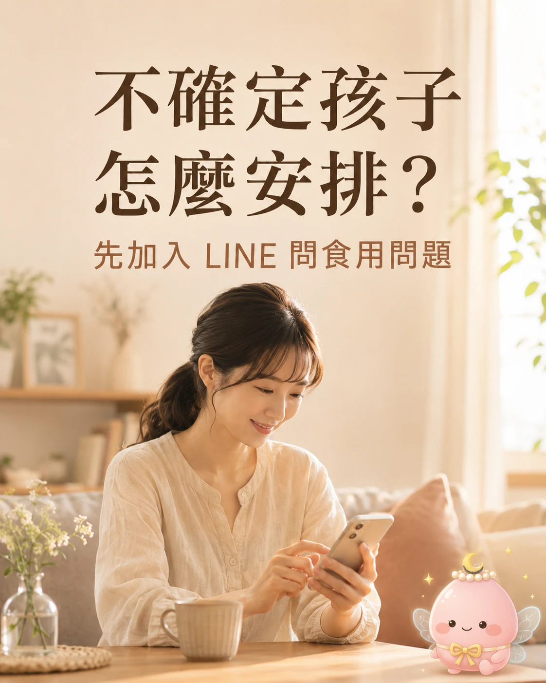 媽媽用手機詢問兒童日常營養補給食用方式的溫柔客服引導