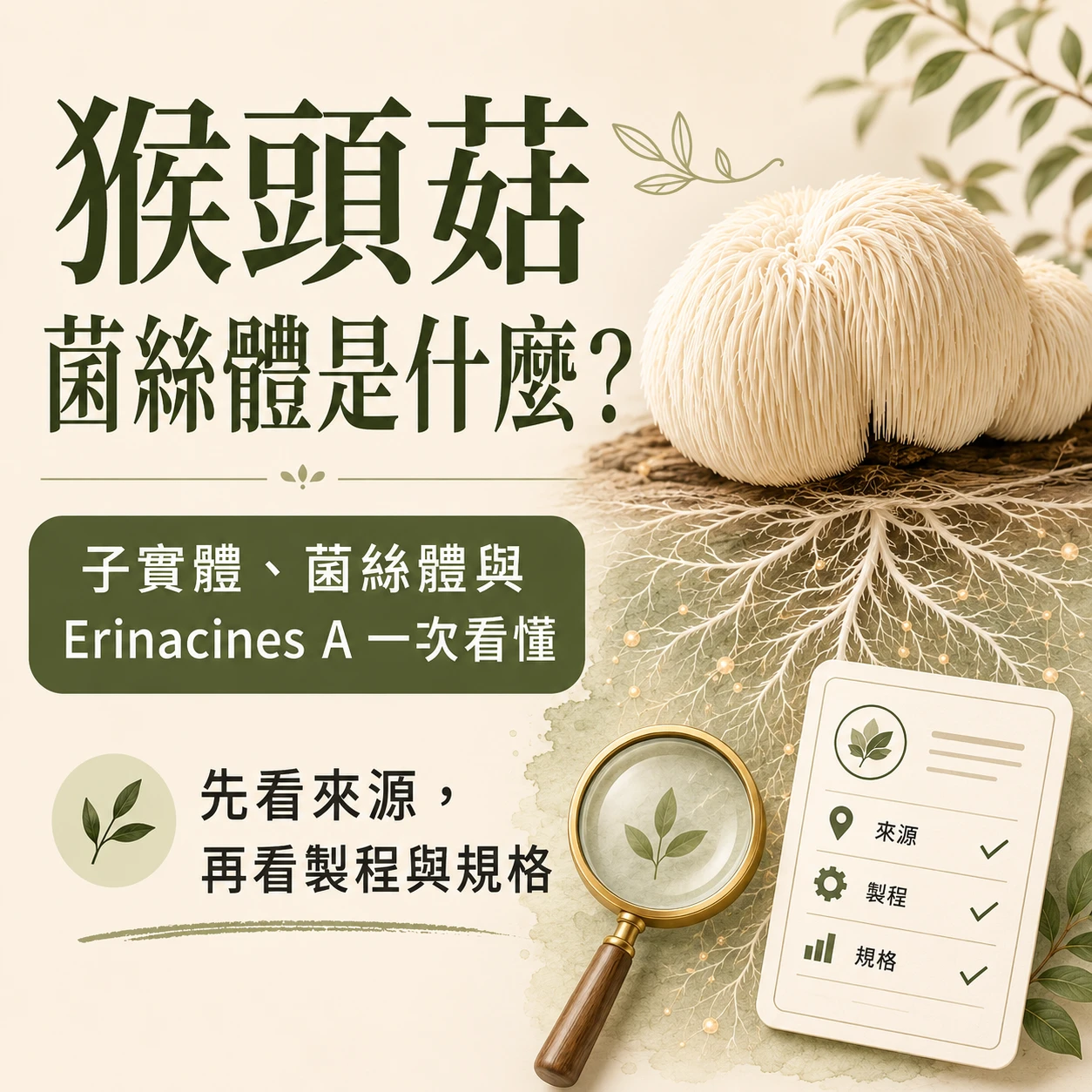猴頭菇菌絲體是什麼？Erinacine A 與子實體差異｜月美好