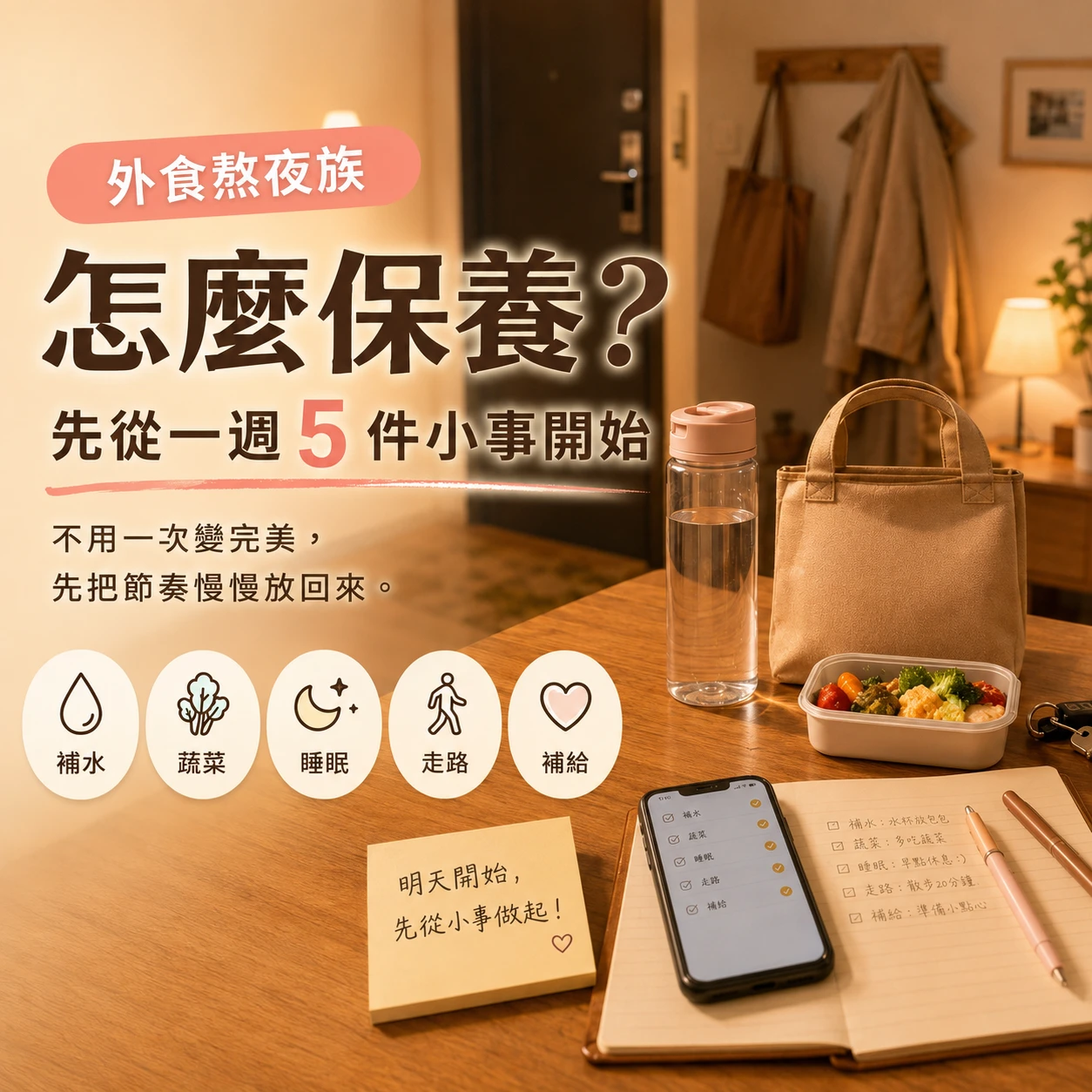 一週外食熬夜族保養計畫：從水分、飲食、睡眠到日常補給